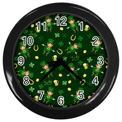 St Patricks Day Pattern Wall Clocks (black) by Valentinaart