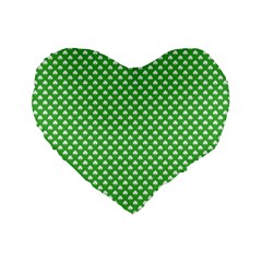 White Heart-shaped Clover On Green St  Patrick s Day Standard 16  Premium Flano Heart Shape Cushions by PodArtist