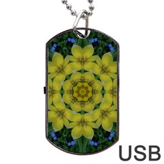 Fantasy Plumeria Decorative Real And Mandala Dog Tag Usb Flash (one Side) by pepitasart