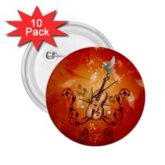 Violin With Violin Bow And Dove 2 25  Buttons (10 Pack)  by FantasyWorld7