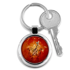 Violin With Violin Bow And Dove Key Chains (round)  by FantasyWorld7