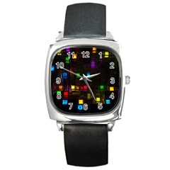 Abstract 3d Cg Digital Art Colors Cubes Square Shapes Pattern Dark Square Metal Watch by Sapixe