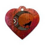 Black Wolf On Decorative Steampunk Moon Dog Tag Heart (Two Sides) Front