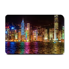 Light Water Cityscapes Night Multicolor Hong Kong Nightlights Small Doormat  by Sapixe