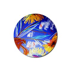 Dscf1385 - Sunflowers In Ceramic Jur Rubber Coaster (round)  by bestdesignintheworld