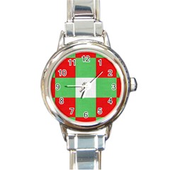 Fabric Christmas Colors Bright Round Italian Charm Watch by Sapixe