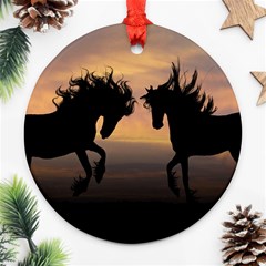 Horses Sunset Photoshop Graphics Ornament (round) by Sapixe