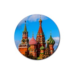 Moscow Kremlin And St  Basil Cathedral Rubber Round Coaster (4 Pack)  by FunnyCow