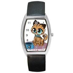Kitty Cat Big Eyes Ears Animal Barrel Style Metal Watch by Sapixe