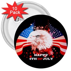 Independence Day, Eagle With Usa Flag 3  Buttons (10 Pack)  by FantasyWorld7