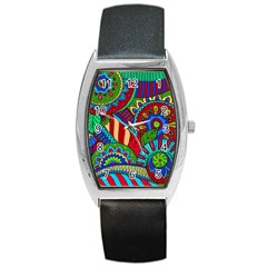 Pop Art Paisley Flowers Ornaments Multicolored 2 Barrel Style Metal Watch by EDDArt