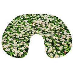 Green Field Of White Daisy Flowers Travel Neck Pillows by FunnyCow