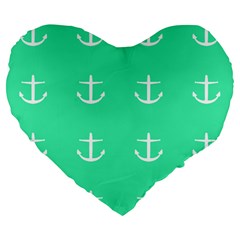 Seafoam Anchors Large 19  Premium Flano Heart Shape Cushions by snowwhitegirl