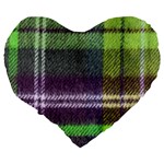 Neon Green Plaid Flannel Large 19  Premium Flano Heart Shape Cushions Back