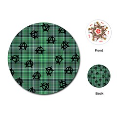 Green  Plaid Anarchy Playing Cards (round)  by snowwhitegirl