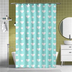 Hearts Dots Blue Shower Curtain 48  X 72  (small)  by snowwhitegirl