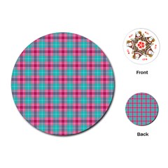 Blue Pink Plaid Playing Cards (round)  by snowwhitegirl