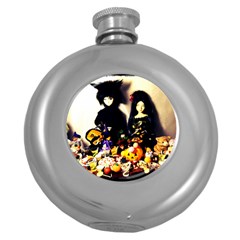 Old Halloween Photo Round Hip Flask (5 Oz) by snowwhitegirl