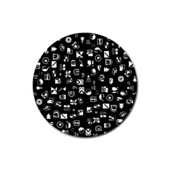 White On Black Abstract Symbols Rubber Round Coaster (4 Pack)  by FunnyCow
