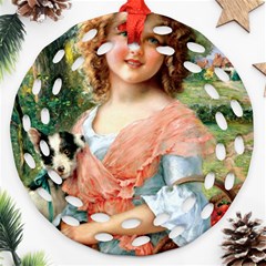 Girl With Dog Round Filigree Ornament (two Sides) by vintage2030