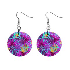 Tropical Greens Leaves Design Mini Button Earrings by Sapixe
