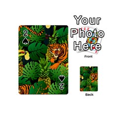 Tropical Pelican Tiger Jungle Black Playing Cards 54 (mini) by snowwhitegirl