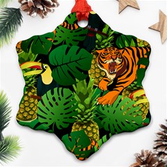 Tropical Pelican Tiger Jungle Black Snowflake Ornament (two Sides) by snowwhitegirl