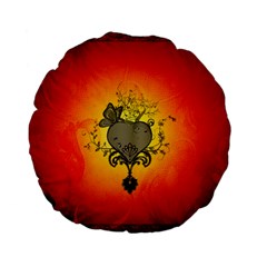 Wonderful Heart With Butterflies And Floral Elements Standard 15  Premium Flano Round Cushions by FantasyWorld7