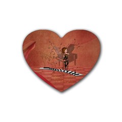 Cute Fairy Dancing On A Piano Heart Coaster (4 Pack)  by FantasyWorld7