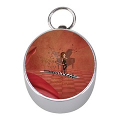 Cute Fairy Dancing On A Piano Mini Silver Compasses by FantasyWorld7
