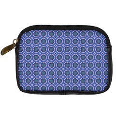 Floral Circles Blue Digital Camera Leather Case by BrightVibesDesign