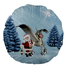Santa Claus With Cute Pegasus In A Winter Landscape Large 18  Premium Round Cushions by FantasyWorld7