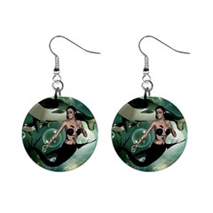 Wonderful Dark Mermaid With Awesome Orca Mini Button Earrings by FantasyWorld7