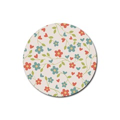 Flowers Pattern Rubber Coaster (round)  by Hansue