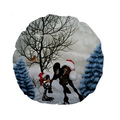Christmas, Cute Bird With Horse Standard 15  Premium Round Cushions by FantasyWorld7