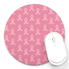 Pink Ribbon - Breast Cancer Awareness Month Round Mousepads by Valentinaart