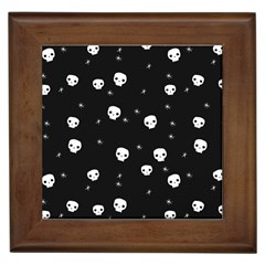Pattern Skull Stars Halloween Gothic On Black Background Framed Tiles by genx