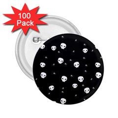 Pattern Skull Stars Halloween Gothic On Black Background 2 25  Buttons (100 Pack)  by genx