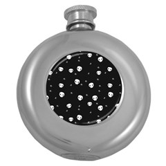 Pattern Skull Stars Halloween Gothic On Black Background Round Hip Flask (5 Oz) by genx