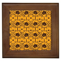 Pattern Pumpkin Spider Vintage Halloween Gothic Orange And Black Framed Tiles by genx