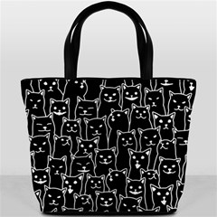 Funny Cat Pattern Organic Style Minimalist On Black Background Bucket Bag by genx