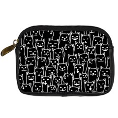 Funny Cat Pattern Organic Style Minimalist On Black Background Digital Camera Leather Case by genx