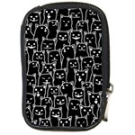 Funny Cat Pattern organic style minimalist on black background Compact Camera Leather Case Front