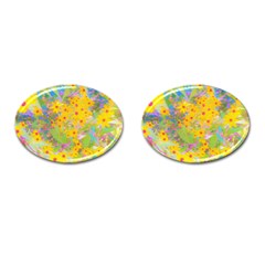 Pretty Yellow And Red Flowers With Turquoise Cufflinks (oval) by myrubiogarden