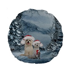 Christmas, Cute Dogs And Squirrel With Christmas Hat Standard 15  Premium Round Cushions by FantasyWorld7