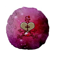 Wonderful Hearts With Floral Elements Standard 15  Premium Flano Round Cushions by FantasyWorld7