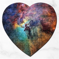 Lagoon Nebula Interstellar Cloud Pastel Pink, Turquoise And Yellow Stars Jigsaw Puzzle (heart) by genx