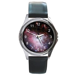 Eagle Nebula Wine Pink And Purple Pastel Stars Astronomy Round Metal Watch by genx