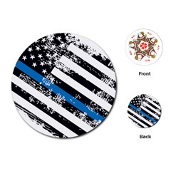 Usa Flag The Thin Blue Line I Back The Blue Usa Flag Grunge On White Background Playing Cards (round) by snek