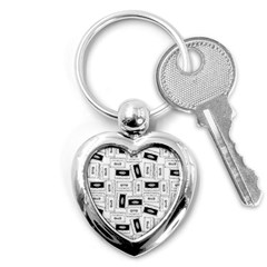 Tape Cassette 80s Retro Genx Pattern Black And White Key Chains (heart)  by genx
